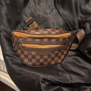 Checkered Brown and Tan Belt Bag